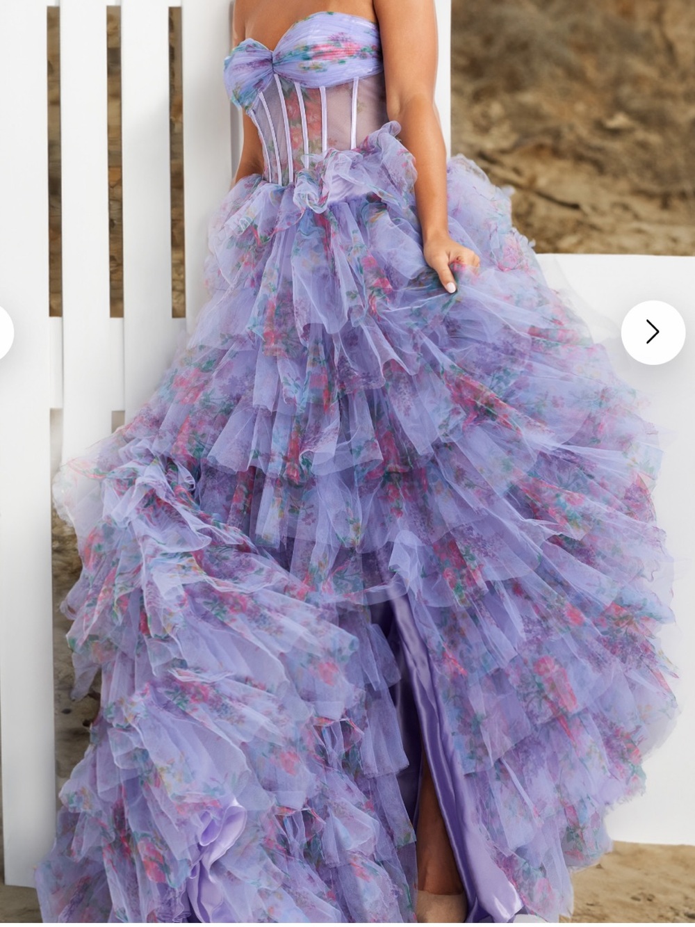 Jovani 39149 Strapless Lavender Floral Ruffle Ball Gown NET size 6 retail 550$ - Picture 1 of 10